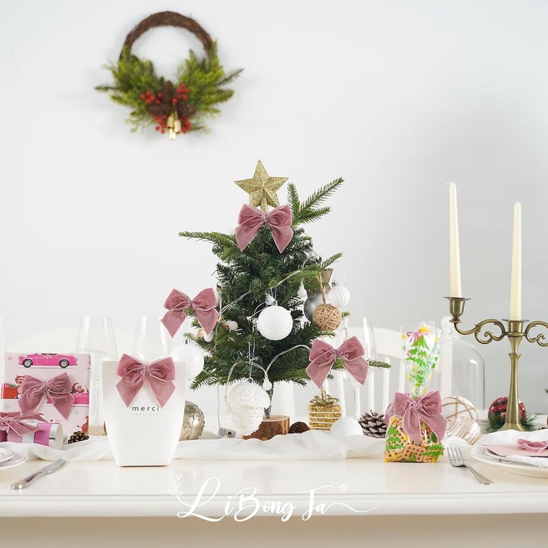 LiBongTa 3.5" Dusty Rose Bows Velvet Ribbon Bow with Self Adhesive, Small Gift Bows Decor, Pink Valentine Bows for Treat Bag, Candy Pop, Basket, Party Favor, Craft Bow for Gift Wrapping-24 PCs - Image 5